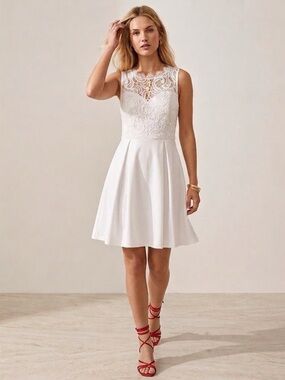 Francesca’s‎ Sweetheart Lace Yoke Sleeveless Mini Dress in White - S